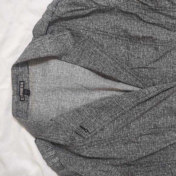 Express 3/4 Sleeve Tweed Look Cotton Blazer, Color Light Gray Size 12 - Picture 3 of 15